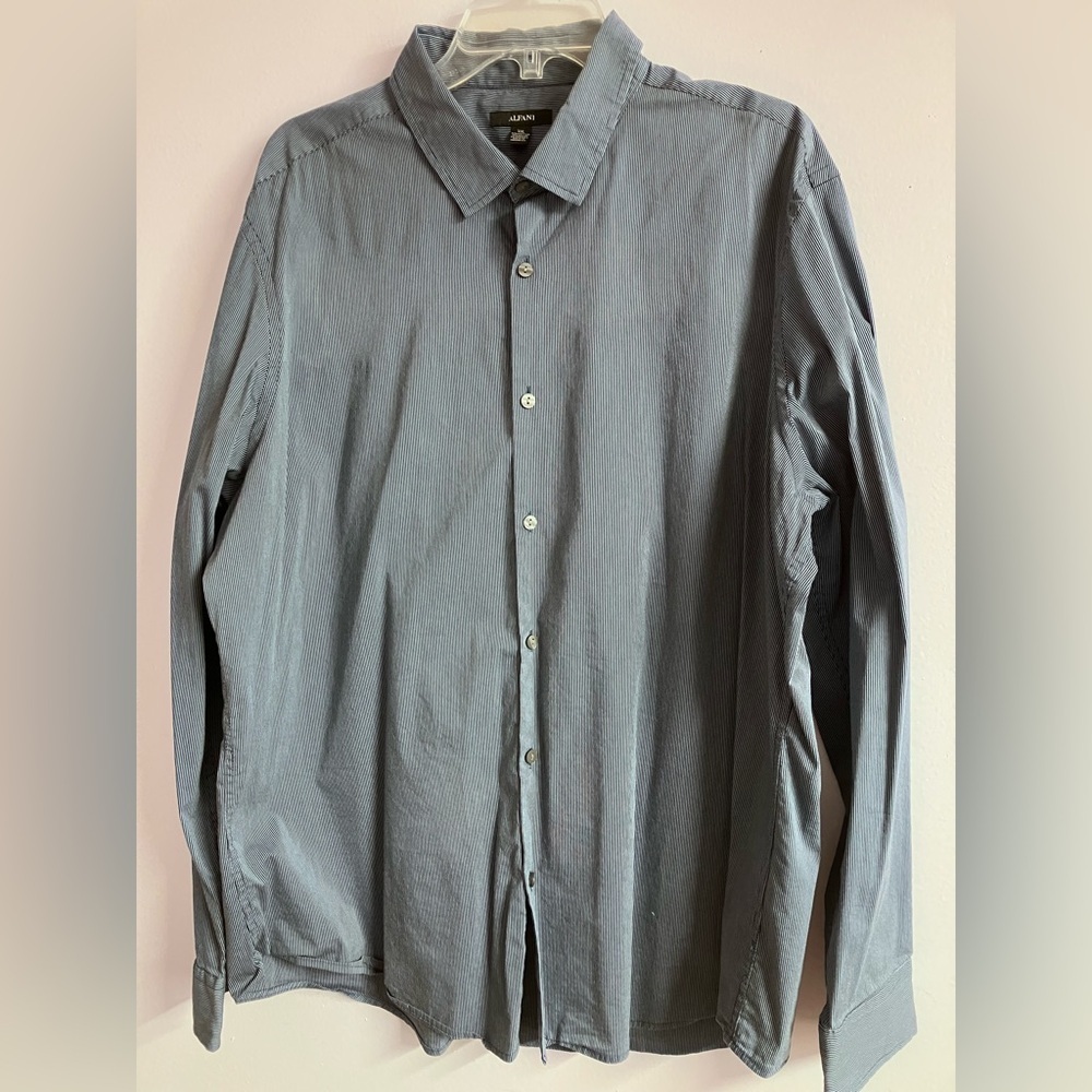 Alfani Men’s Dress Shirt, Size XXL, Blue/Gray, Striped, Long Sleeves